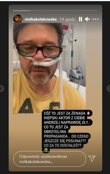 Andrzej Piaseczny choruje na COVID-19, Viola Kołakowska okrutnie z niego zadrwiła komentując jego nagranie ze szpitala