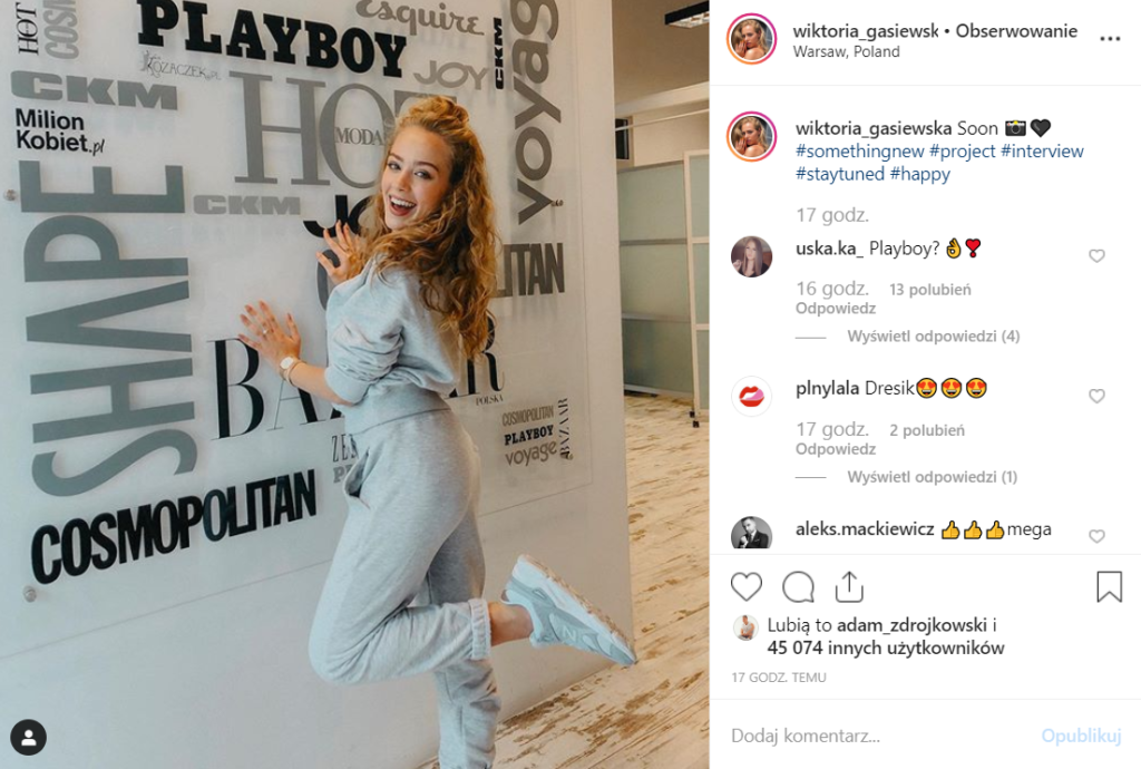 Wiktoria Gąsiewska podzieliła się na portalu Instagram ciekawym zdjęciem zrobionym w redakcji magazyny „Playboy”, czy zobaczymy ją nago?
