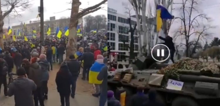 Cywile wyszli na ulicę protestować. Rosjanie oddali strzały ostrzegawcze (wideo)