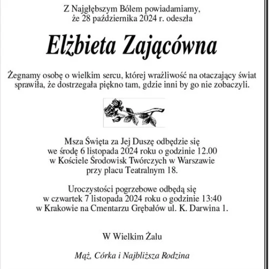 Elżbieta Zającówna nekrolog, pogrzeb Elżbiety Zającówny
